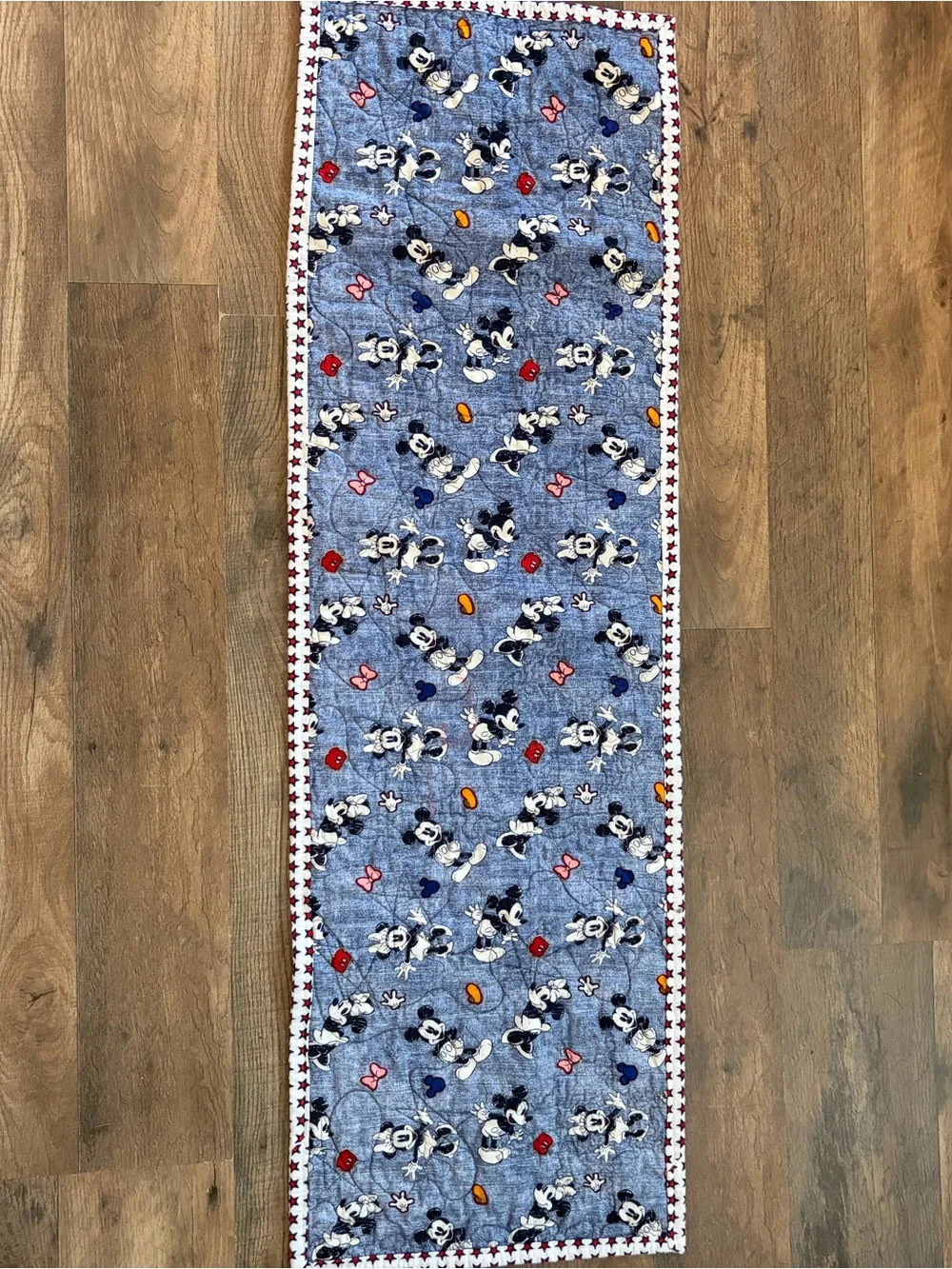 Patriotic Mickey Mouse Quilted Table Runner  - Red, White & Blue